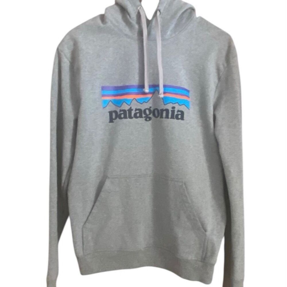 Patagonia Logo Hoodie Mens S Gray Pullover Sweatshirt Outdoor Casual